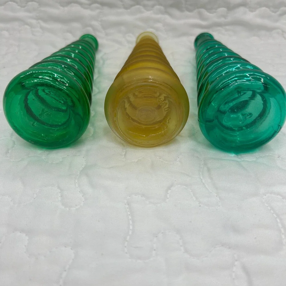 Vintage Art Glass Bubble Ribbed Bud Vases Lot 4 Green Yellow Frosted Mid Century